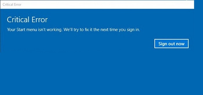 Windows 10 Start Menu not Working Error
