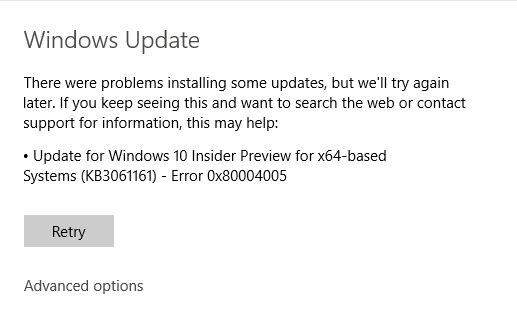 Windows Update Error Code 0x80004005